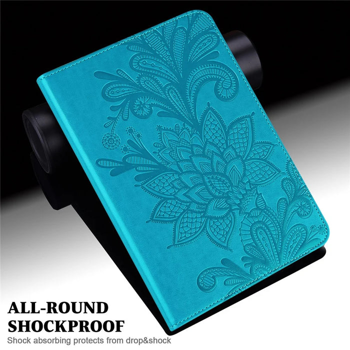 For iPad Pro 11 (2022) / (2021) / (2020) Flower Imprinting Tablet Wallet Case Auto Wake / Sleep PU Leather Drop-proof Stand Cover with Elastic Band - Blue - 5