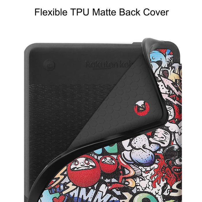 For Kobo Clara 2E Pattern Printing PU Leather Folio E-reader Cover Shockproof Smart Auto Sleep  /  Wake Protective Case - Graffiti - 6