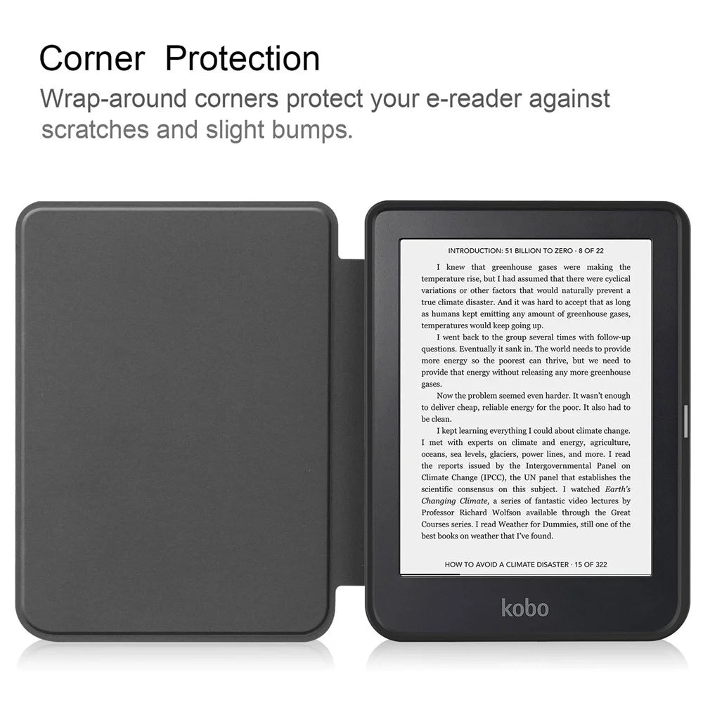 For Kobo Clara 2E PU Leather Smart Wake / Sleep Cover Book Style E-reader Protective Sleeve Case - Black - 2