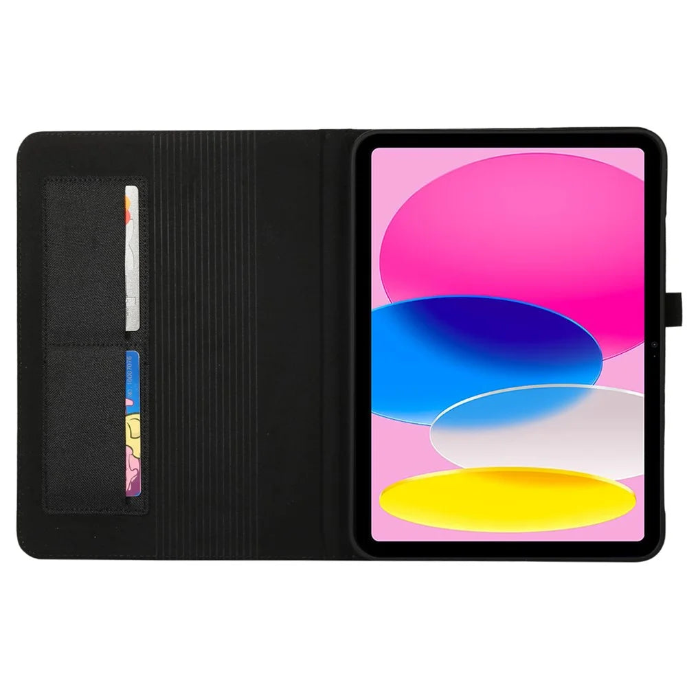 For iPad (2025) / 10.9 (2022) Cloth Texture Tablet Case Full Body Protection PU Leather Card Holder Folio Stand Cover - Black - 2