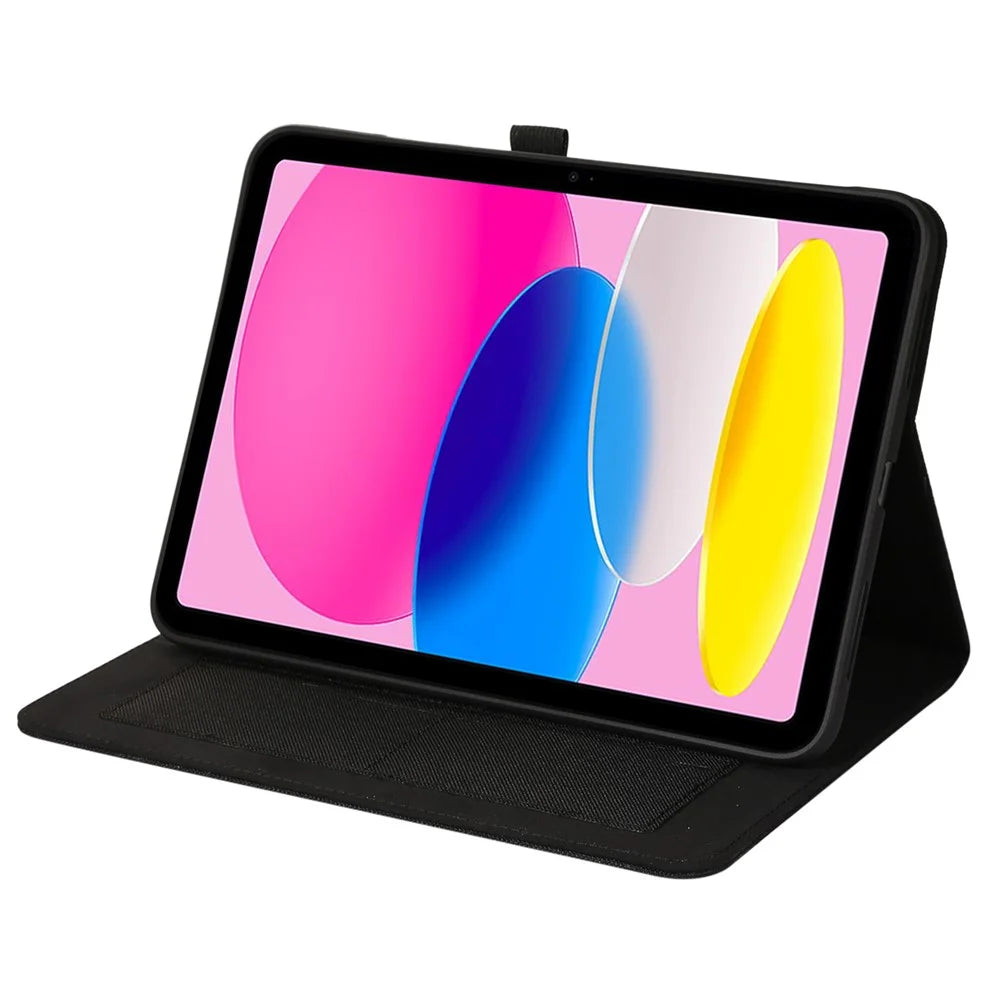 For iPad (2025) / 10.9 (2022) Cloth Texture Tablet Case Full Body Protection PU Leather Card Holder Folio Stand Cover - Black - 3