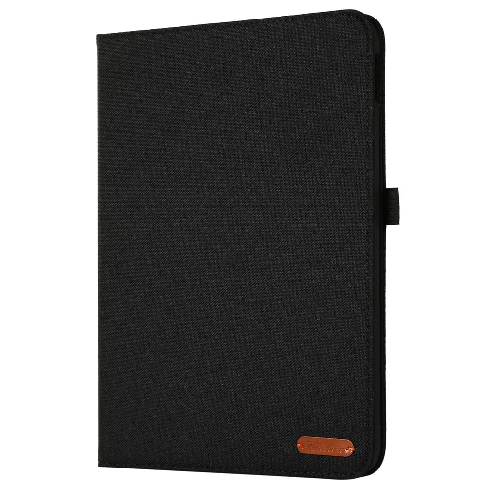 For iPad (2025) / 10.9 (2022) Cloth Texture Tablet Case Full Body Protection PU Leather Card Holder Folio Stand Cover - Black - 5