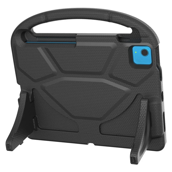 For iPad (2025) / 10.9 (2022) Soccer Pattern EVA Tablet Case Kid Friendly Kickstand Handle Protective Cover - Black - 2