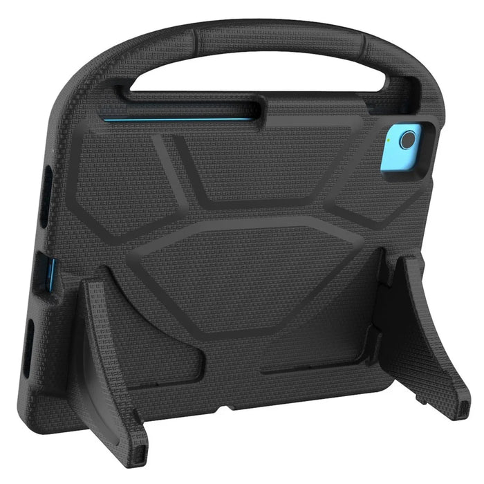 For iPad (2025) / 10.9 (2022) Soccer Pattern EVA Tablet Case Kid Friendly Kickstand Handle Protective Cover - Black - 3