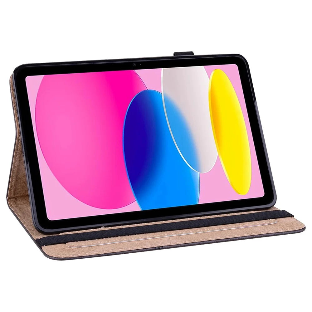 For iPad (2025)/10.9 (2022) Tablet Case Line Imprinted PU Leather Card Holder Cover with Elastic Band - Black - 2