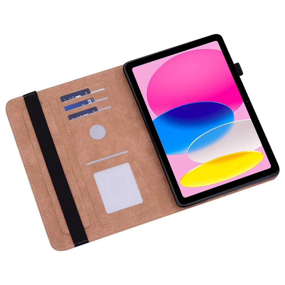 For iPad (2025)/10.9 (2022) Tablet Case Line Imprinted PU Leather Card Holder Cover with Elastic Band - Black - 3