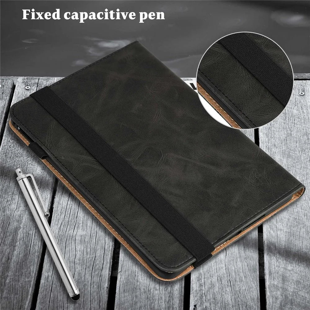 For iPad (2025)/10.9 (2022) Tablet Case Line Imprinted PU Leather Card Holder Cover with Elastic Band - Black - 7