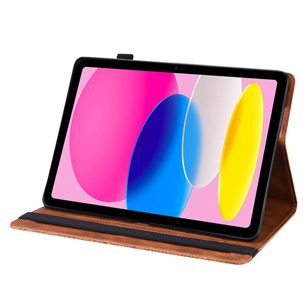 Flower Imprinting Tablet Cover for iPad (2025) / 10.9 (2022) PU Leather Card Holder Drop-Proof Case - Brown - 2