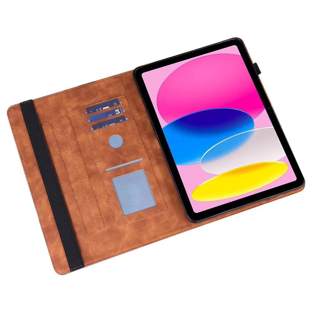 Flower Imprinting Tablet Cover for iPad (2025) / 10.9 (2022) PU Leather Card Holder Drop-Proof Case - Brown - 3