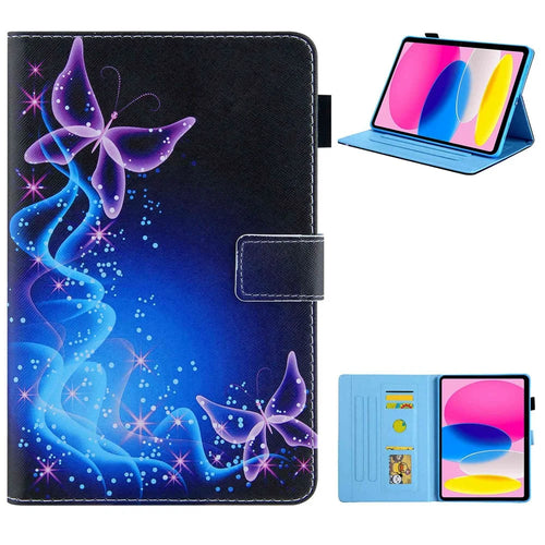 For iPad (2025) / 10.9 (2022) PU Leather Tablet Case Cross Texture Pattern Printing Card Holder Stand - Purple Butterflies - 1