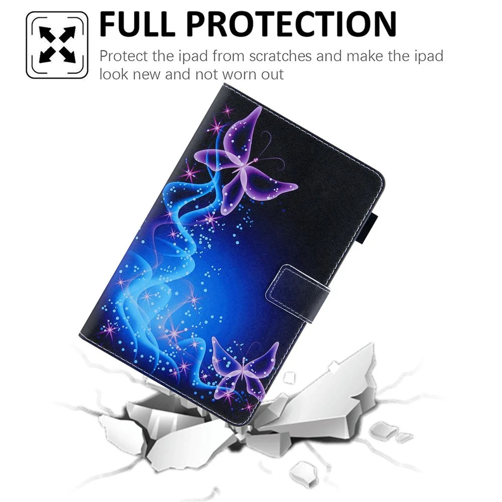 For iPad (2025) / 10.9 (2022) PU Leather Tablet Case Cross Texture Pattern Printing Card Holder Stand - Purple Butterflies - 4