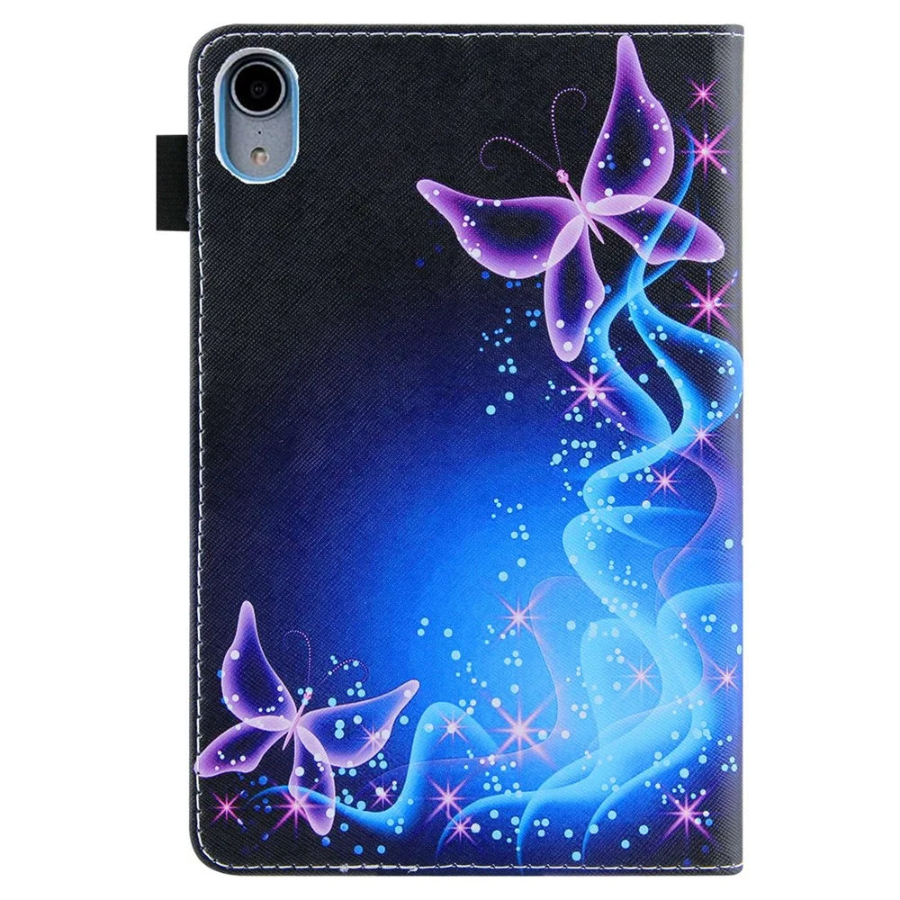 For iPad (2025) / 10.9 (2022) PU Leather Tablet Case Cross Texture Pattern Printing Card Holder Stand - Purple Butterflies - 6