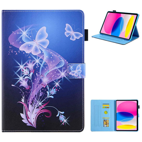 For iPad (2025) / 10.9 (2022) PU Leather Tablet Case Stand Pattern Printing Cover with Card Holder - Sparkling Butterfly - 1