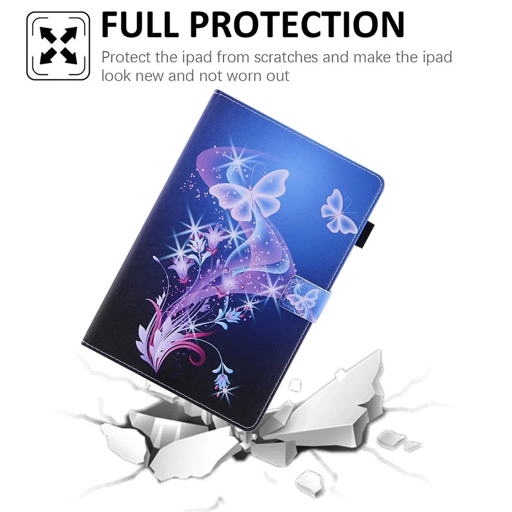 For iPad (2025) / 10.9 (2022) PU Leather Tablet Case Stand Pattern Printing Cover with Card Holder - Sparkling Butterfly - 4
