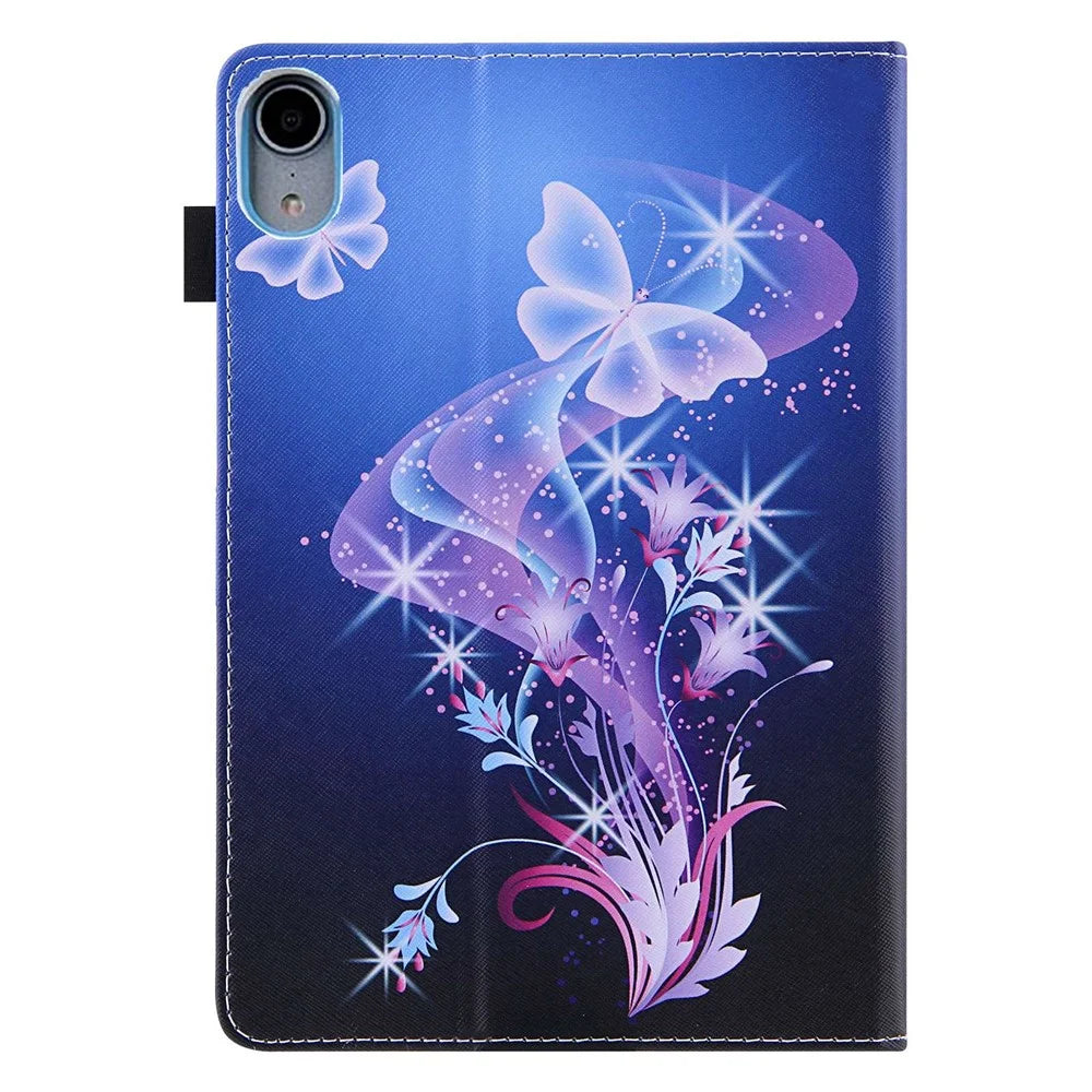 For iPad (2025) / 10.9 (2022) PU Leather Tablet Case Stand Pattern Printing Cover with Card Holder - Sparkling Butterfly - 6