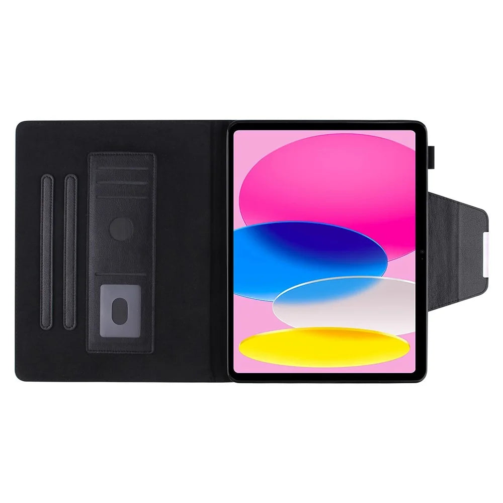 For iPad (2025) / 10.9 (2022) Tablet Cover Big Metal Buckle Wallet Stand Leather Protective Case with Pen Slot - Black - 3
