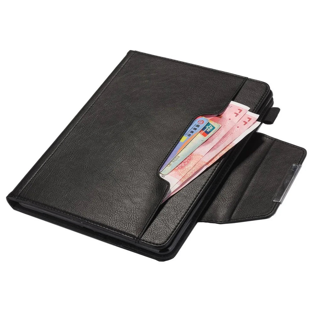 For iPad (2025) / 10.9 (2022) Tablet Cover Big Metal Buckle Wallet Stand Leather Protective Case with Pen Slot - Black - 5