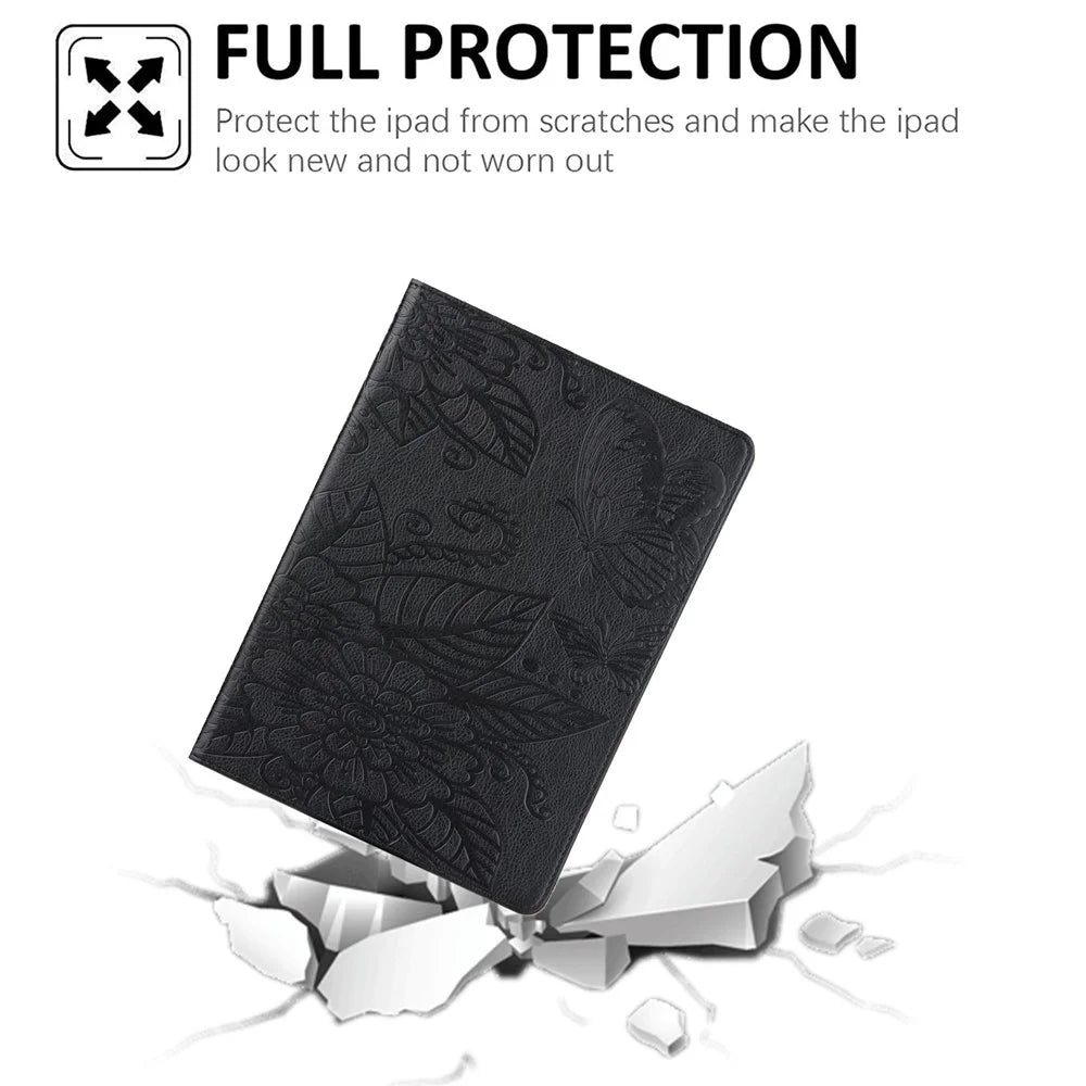 Tablet Case For iPad (2025) / 10.9 (2022) PU Leather Flower Butterfly Imprinted Tablet Stand Cover Auto Wake  /  Sleep Card Holder - Black - 4