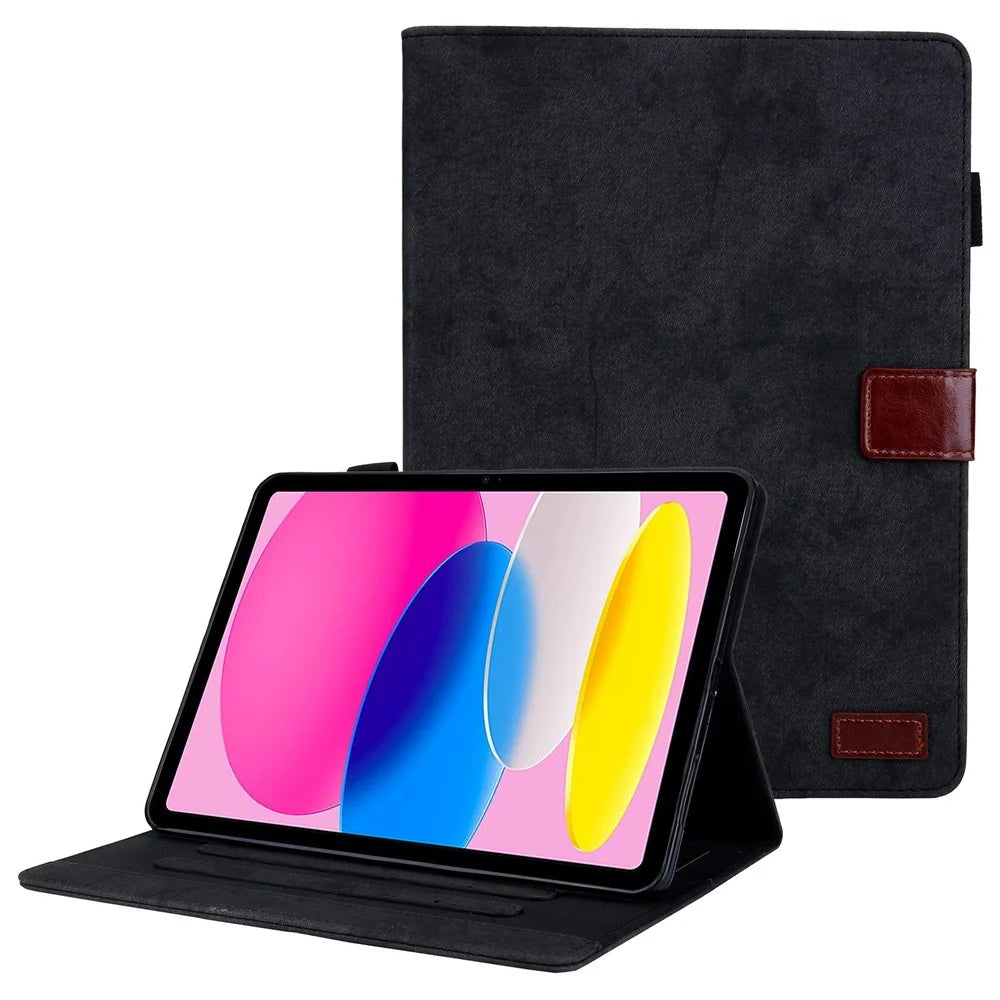 For iPad (2025) / 10.9 (2022) Cloth Texture Protective Tablet Case Stand Business Style PU Leather Card Holder Anti-Scratch Tablet Cover - Black - 1