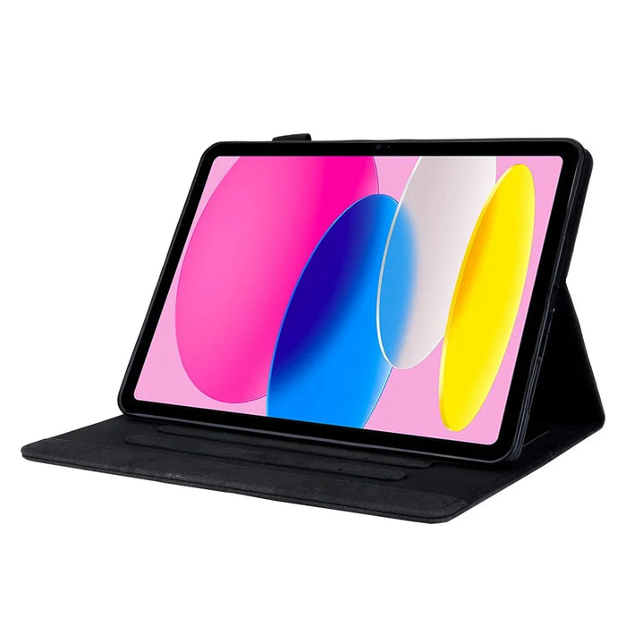 For iPad (2025) / 10.9 (2022) Cloth Texture Protective Tablet Case Stand Business Style PU Leather Card Holder Anti-Scratch Tablet Cover - Black - 2