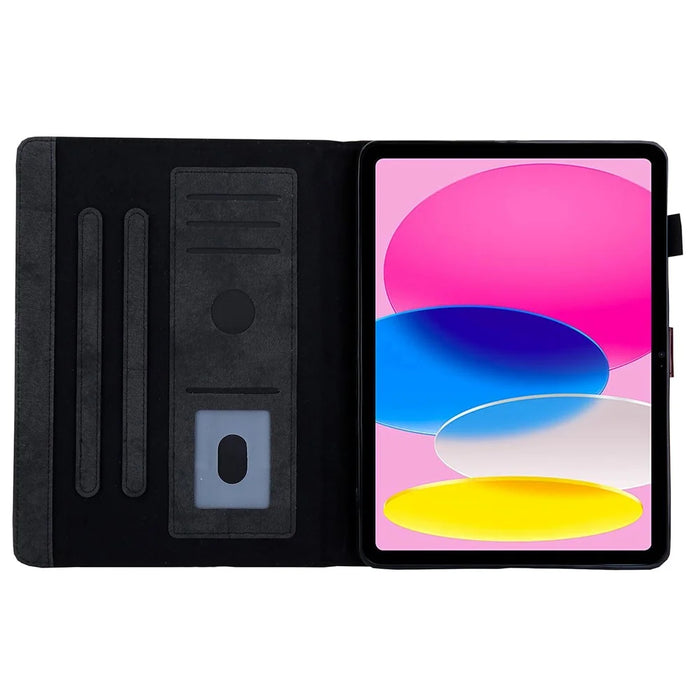 For iPad (2025) / 10.9 (2022) Cloth Texture Protective Tablet Case Stand Business Style PU Leather Card Holder Anti-Scratch Tablet Cover - Black - 3