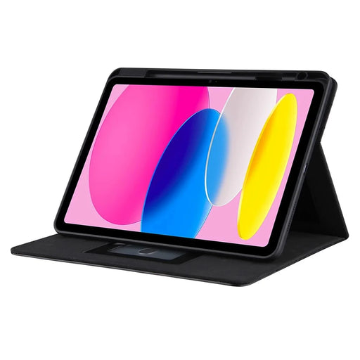 For iPad (2025) / 10.9 (2022) Full Protection Tablet Cover Stand Big Metal Buckle Rhombus Texture Leather Drop-Proof Tablet Case - Black - 2