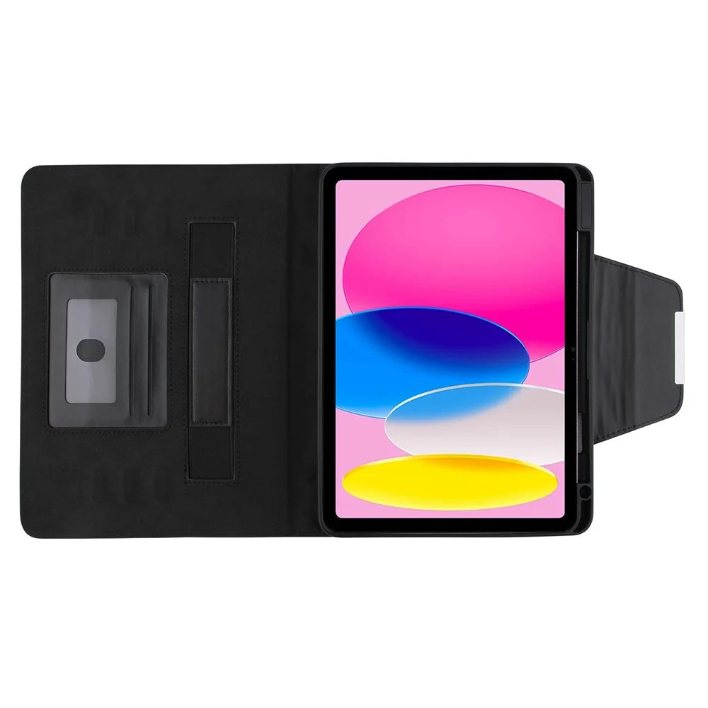For iPad (2025) / 10.9 (2022) Full Protection Tablet Cover Stand Big Metal Buckle Rhombus Texture Leather Drop-Proof Tablet Case - Black - 3