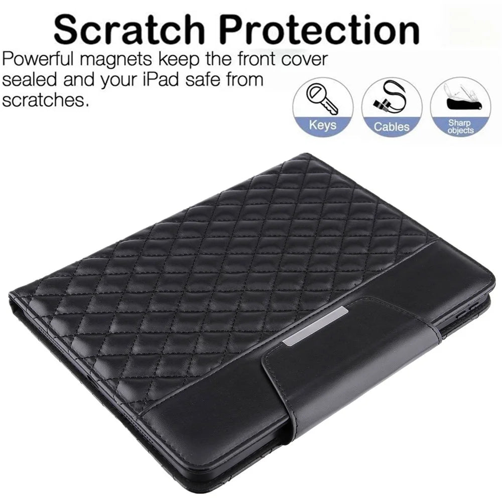 For iPad (2025) / 10.9 (2022) Full Protection Tablet Cover Stand Big Metal Buckle Rhombus Texture Leather Drop-Proof Tablet Case - Black - 6