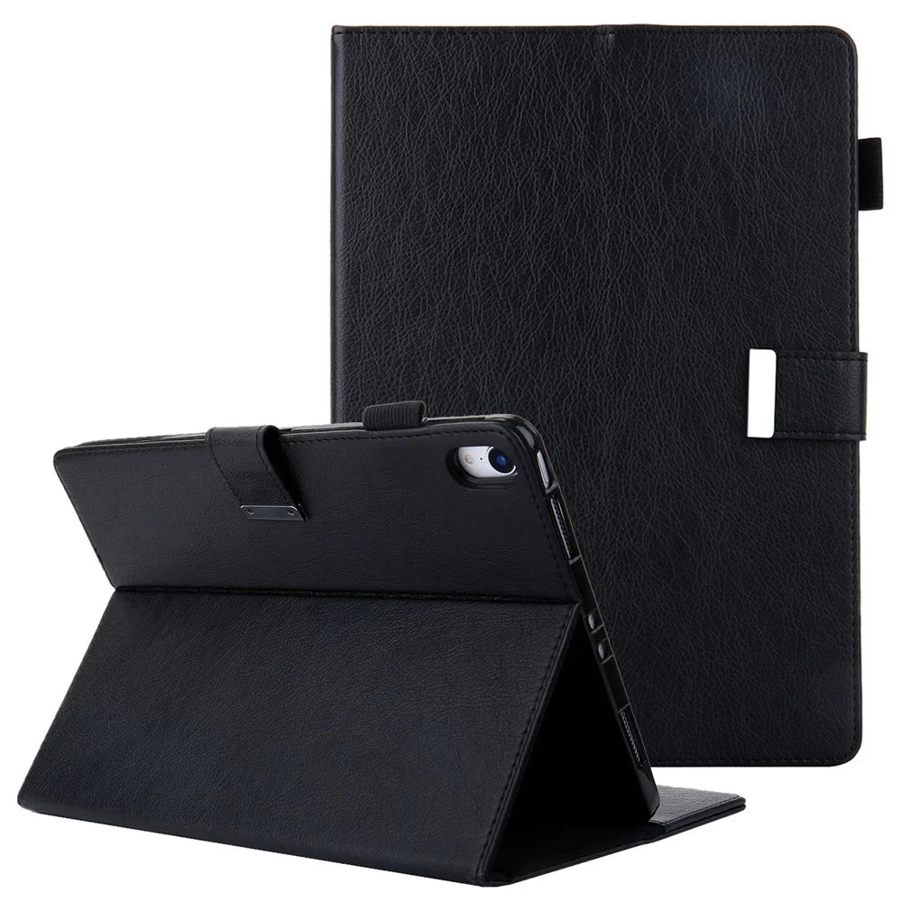 For iPad (2025) / 10.9 (2022) Shockproof Tablet Cover Metal Buckle Wallet Stand Leather Protective Tablet Case - Black - 1