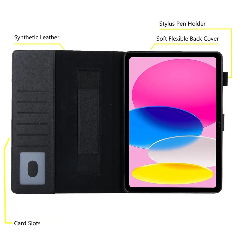For iPad (2025) / 10.9 (2022) Shockproof Tablet Cover Metal Buckle Wallet Stand Leather Protective Tablet Case - Black - 2