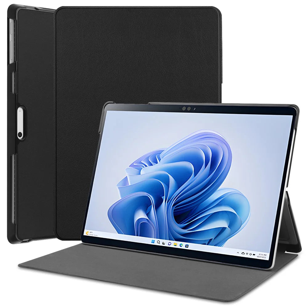 For Microsoft Surface Pro 11 / 10 / 9 PU Leather Foldable Stand Cover Full Protection Protective Case - Black - 1