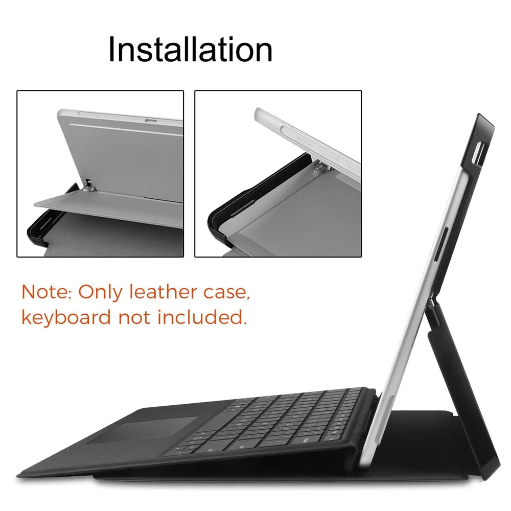 For Microsoft Surface Pro 11 / 10 / 9 PU Leather Foldable Stand Cover Full Protection Protective Case - Black - 6