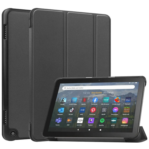 For Amazon Fire HD 8 (2022) PU Leather Tri-fold Stand Tablet Case Auto Wake / Sleep Full Protection Cover - Black - 1