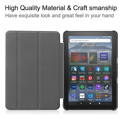 For Amazon Fire HD 8 (2022) PU Leather Tri-fold Stand Tablet Case Auto Wake / Sleep Full Protection Cover - Black - 2