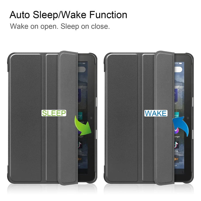 For Amazon Fire HD 8 (2022) PU Leather Tri-fold Stand Tablet Case Auto Wake / Sleep Full Protection Cover - Black - 3