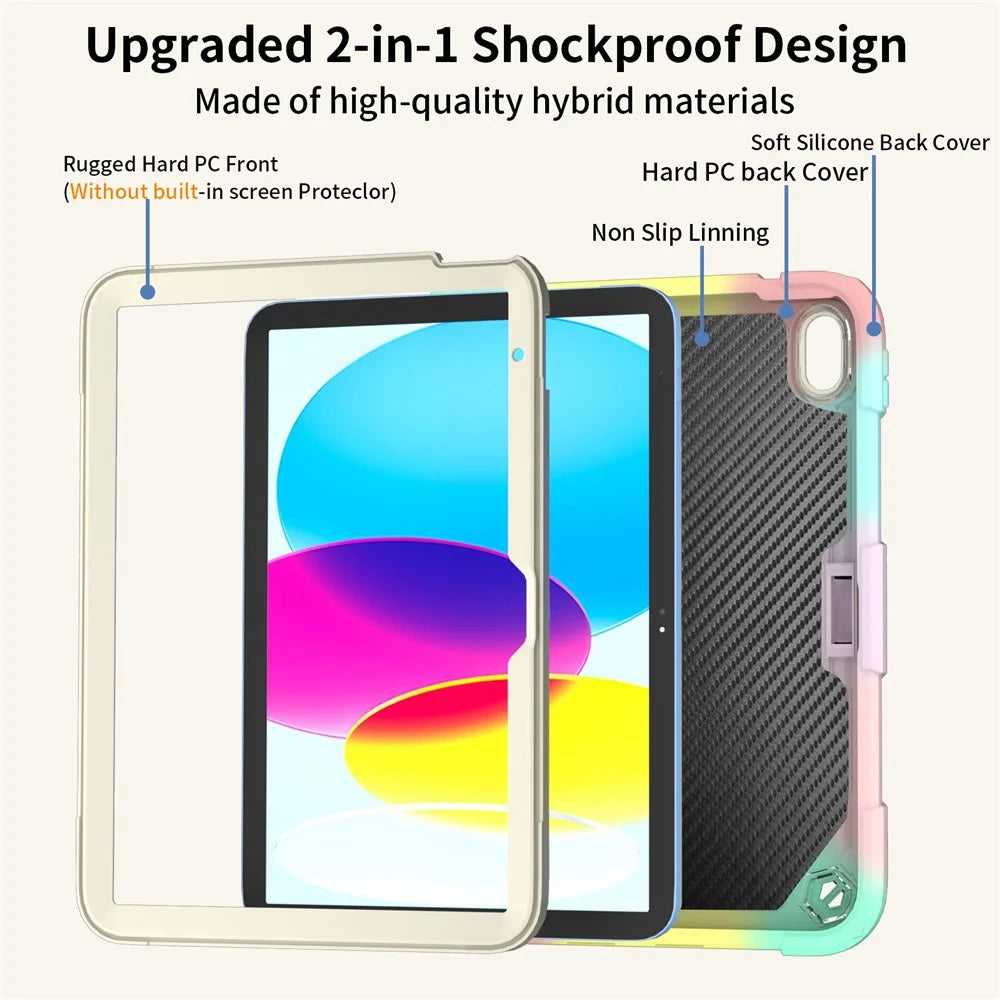 For iPad (2025) / 10.9 (2022) Silicone + PC Tablet Case Butterfly Shape Kickstand Anti-Drop Protective Cover with Shoulder Strap - Colorful Rose Gold - 4