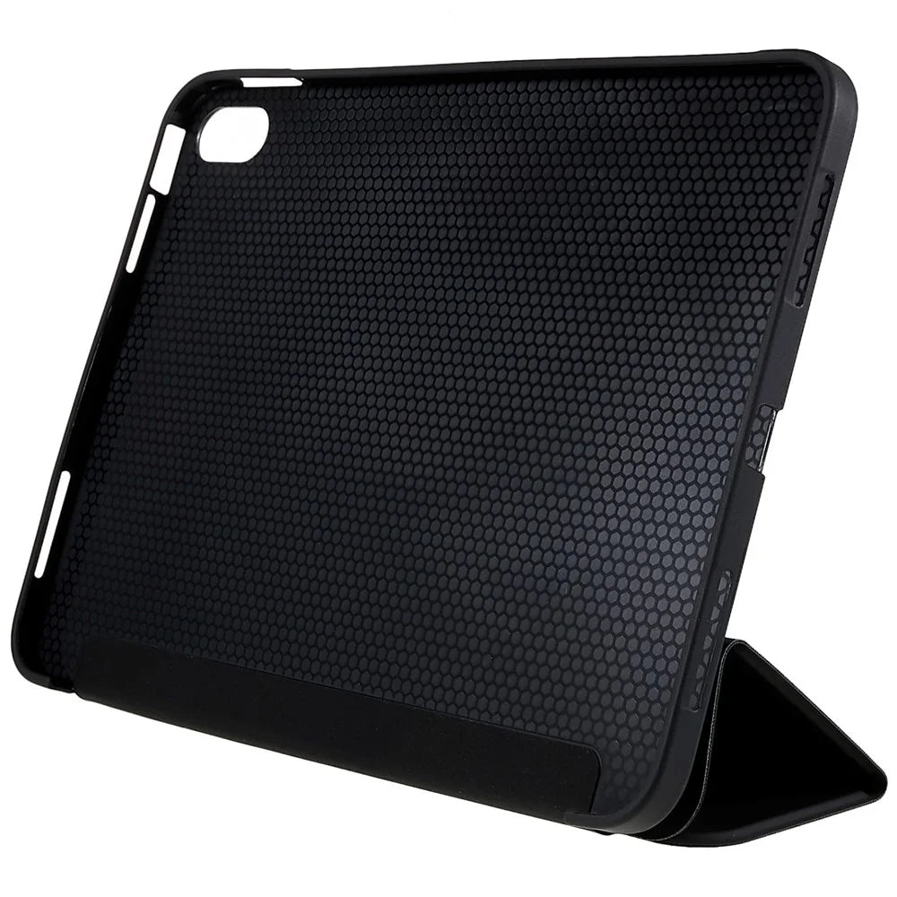 For iPad (2025) / 10.9 (2022) PU Leather Tri-Fold Stand Tablet Case Full Protection Inner TPU Honeycomb Heat Dissipation Cover - Black - 6