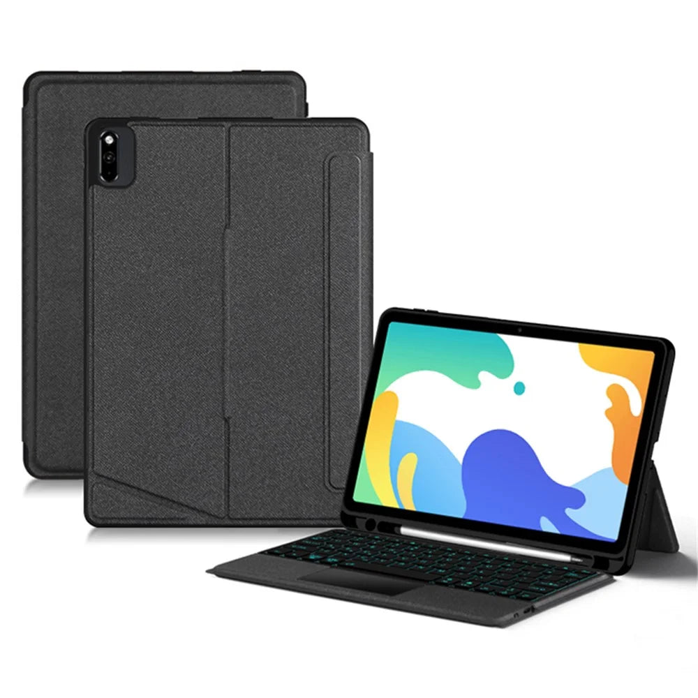 For Huawei MatePad 10.4 (2020) / (2022) Leather Case + Bluetooth-compatible Keyboard with Backlight Trackpad - 1