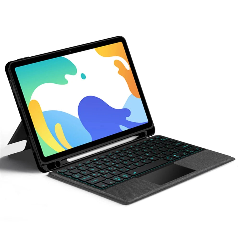 For Huawei MatePad 10.4 (2020) / (2022) Leather Case + Bluetooth-compatible Keyboard with Backlight Trackpad - 3