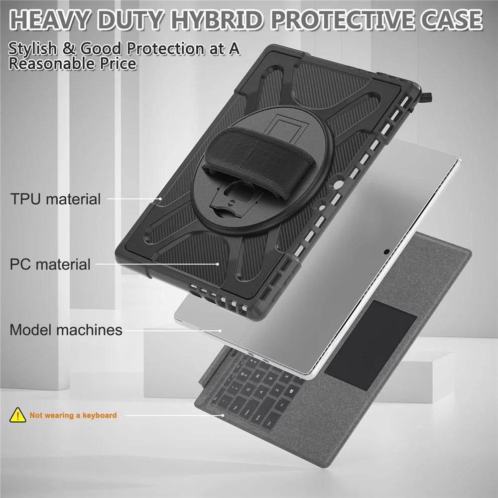 For Microsoft Surface Pro 13 / 11 / 10 / 9 Hybrid PC+TPU+Silicone Rugged Protective Case Kickstand Shockproof Tablet Cover with Hand Strap - Black - 6