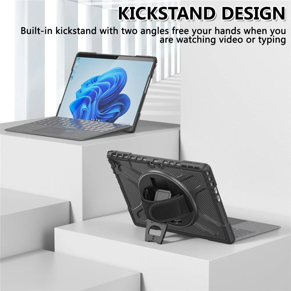 For Microsoft Surface Pro 13 / 11 / 10 / 9 Hybrid PC+TPU+Silicone Rugged Protective Case Kickstand Shockproof Tablet Cover with Hand Strap - Black - 7