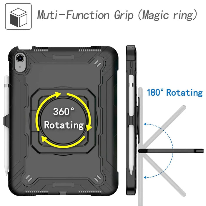For iPad (2025) / iPad 10.9 (2022) PC + Silicone Tablet Case with 360 Degree Rotating Handle Kickstand and Detachable Shoulder Strap - Black - 5