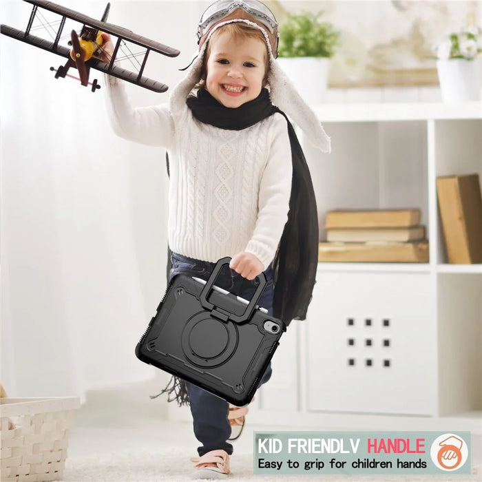 For iPad (2025) / iPad 10.9 (2022) PC + Silicone Tablet Case with 360 Degree Rotating Handle Kickstand and Detachable Shoulder Strap - Black - 6