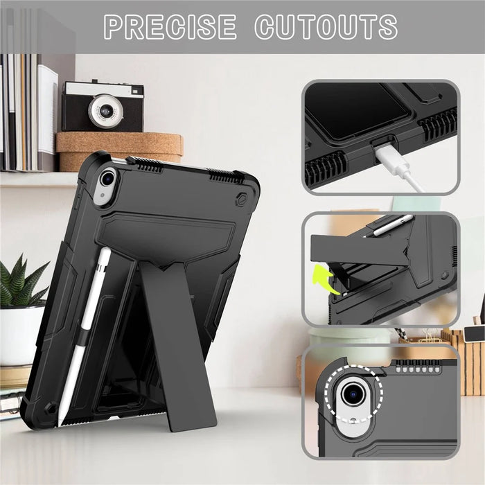 For iPad (2025) / iPad 10.9 (2022) Protective Case Hard PC Silicone Tablet Case Foldable T-Shaped Kickstand Shockproof Cover - Black - 4