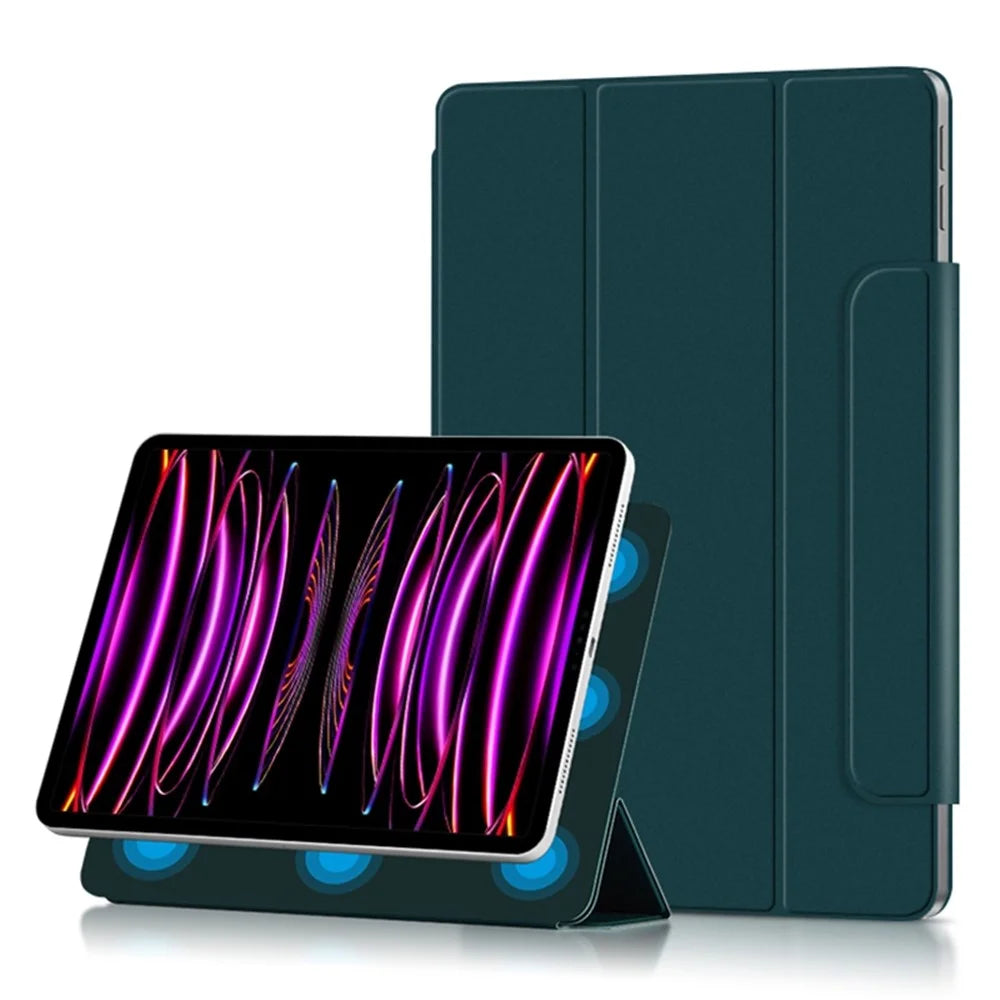For iPad Pro 12.9 (2022) / (2021) / (2020) Anti-drop PU Leather Tablet Case Magnetic Closure Tri-fold Stand Flip Protective Cover - Green - 1