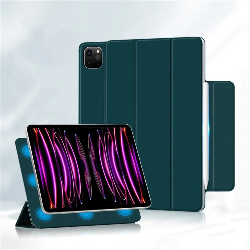 For iPad Pro 12.9 (2022) / (2021) / (2020) Anti-drop PU Leather Tablet Case Magnetic Closure Tri-fold Stand Flip Protective Cover - Green - 2