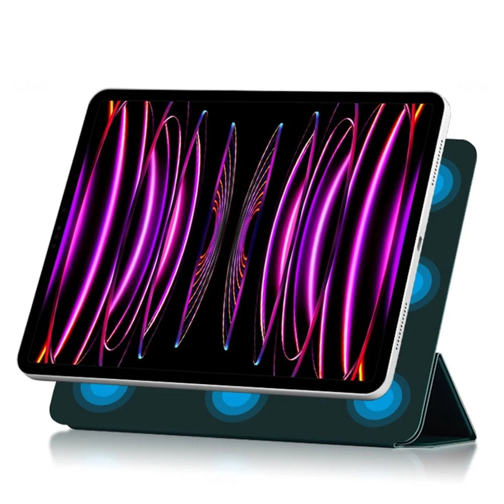 For iPad Pro 12.9 (2022) / (2021) / (2020) Anti-drop PU Leather Tablet Case Magnetic Closure Tri-fold Stand Flip Protective Cover - Green - 3