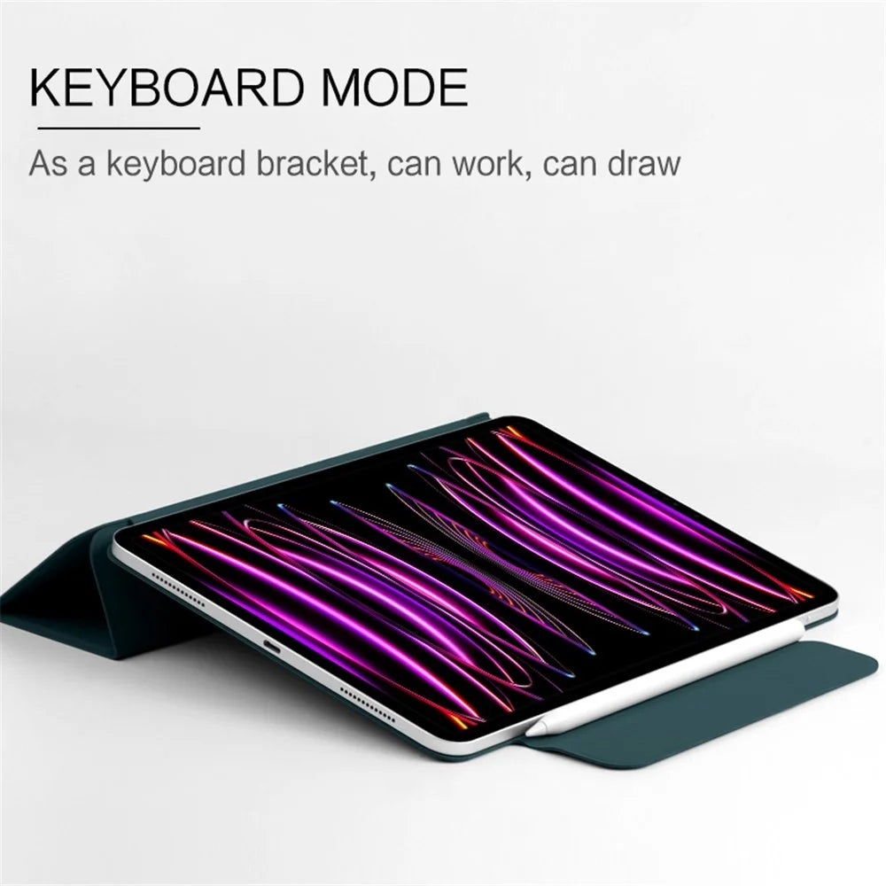 For iPad Pro 12.9 (2022) / (2021) / (2020) Anti-drop PU Leather Tablet Case Magnetic Closure Tri-fold Stand Flip Protective Cover - Green - 5