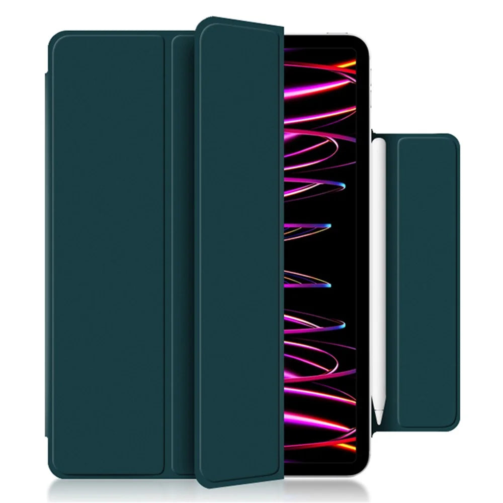 For iPad Pro 12.9 (2022) / (2021) / (2020) Anti-drop PU Leather Tablet Case Magnetic Closure Tri-fold Stand Flip Protective Cover - Green - 6