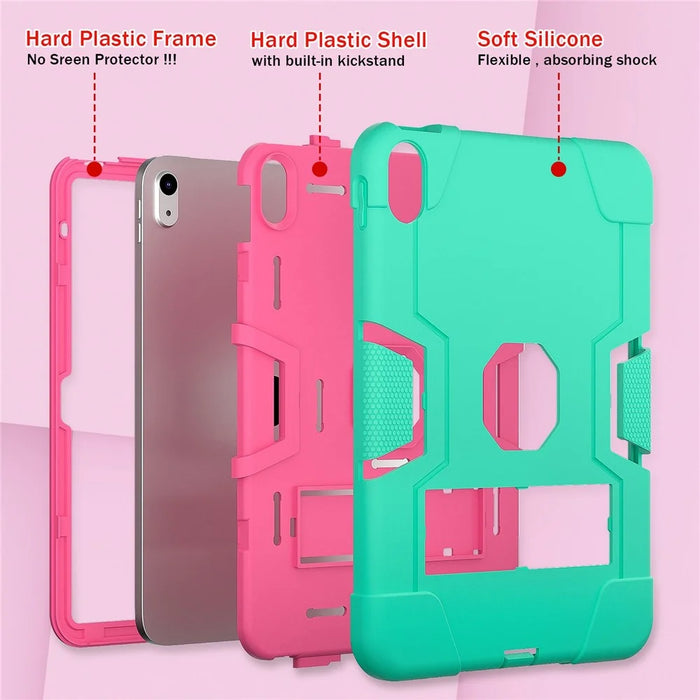 For iPad (2025) / 10.9 (2022) Robot Style Silicone + PC Tablet Case Color Contrast Anti-Fall Kickstand Protective Case - Mint Green / Rose - 2